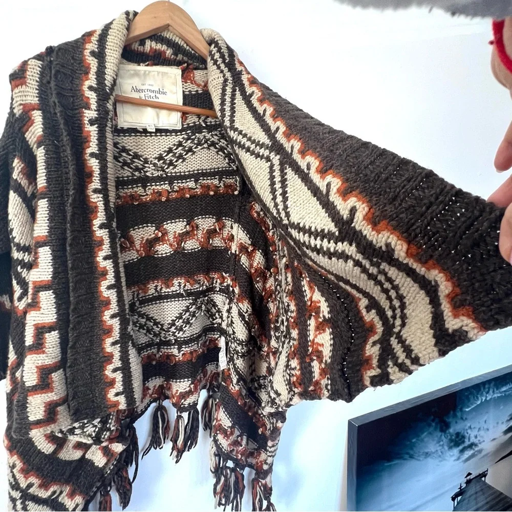 Abercrombie & Fitch Wool Blend Bohemian Aztec Print Open Hippie Cardigan Sz M/L - Picture 4 of 9